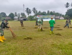Jelang Penutupan, Satgas TMMD dan Warga Bersihkan Lapangan Upacara