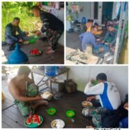 Penuh Kebersamaan, Anggota Satgas TMMD ke-125 Kodim 1007/Banjarmasin Makan Siang Bersama Warga