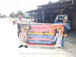 Personil Polsek kapuas tengah rutin imbauan larangan  karhutla kepada warga masyarakat.