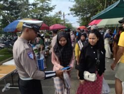 Ops Kelselamatan Telabang 2026, Satlantas Polres Murung Raya Sebar Brosur Di CFD Puruk Cahu