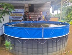 Dukung Ketahanan Pangan, Bhabinkamtibmas dan Babinsa Pospol Sei Babuat Sambangi Budidaya Ikan di Desa Tumbang Saan