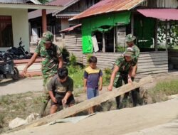 Pengerjaan rabat beton sasaran fisik TMMD reguler ke 129 disambut baik anak-anak desa Tempapan Hulu